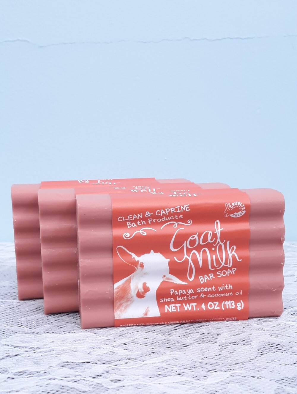 3 Goat Milk bar Soap Clean Caprine Simply Be Well Red Papaya Shea Butter Set